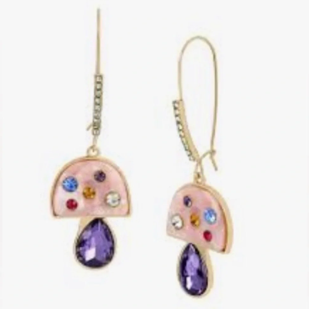 NIB BETSEY JOHNSON EMBELLISHED MUSHROOM DANGLE EARRINGS - Picture 4 of 7